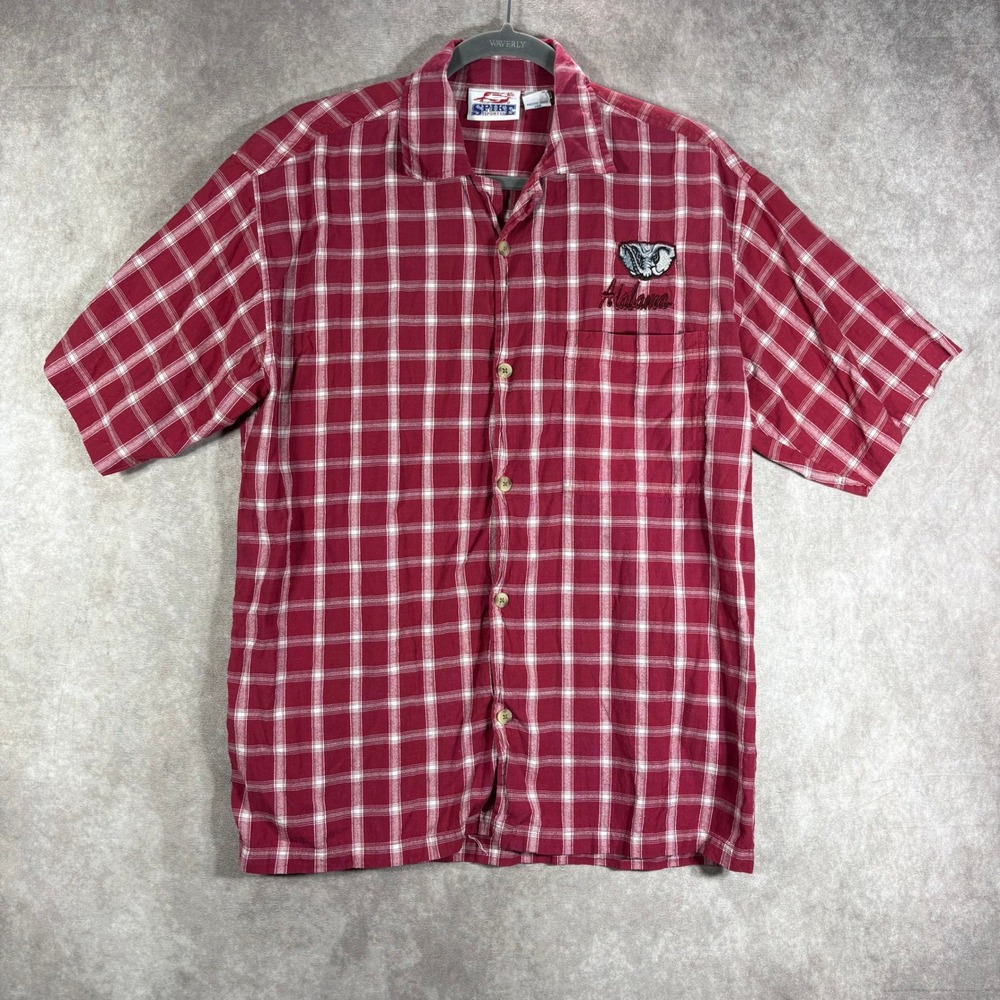 Vintage Alabama Crimson Tide Shirt‎ Mens Medium Red Plaid Button Up Spike Sports